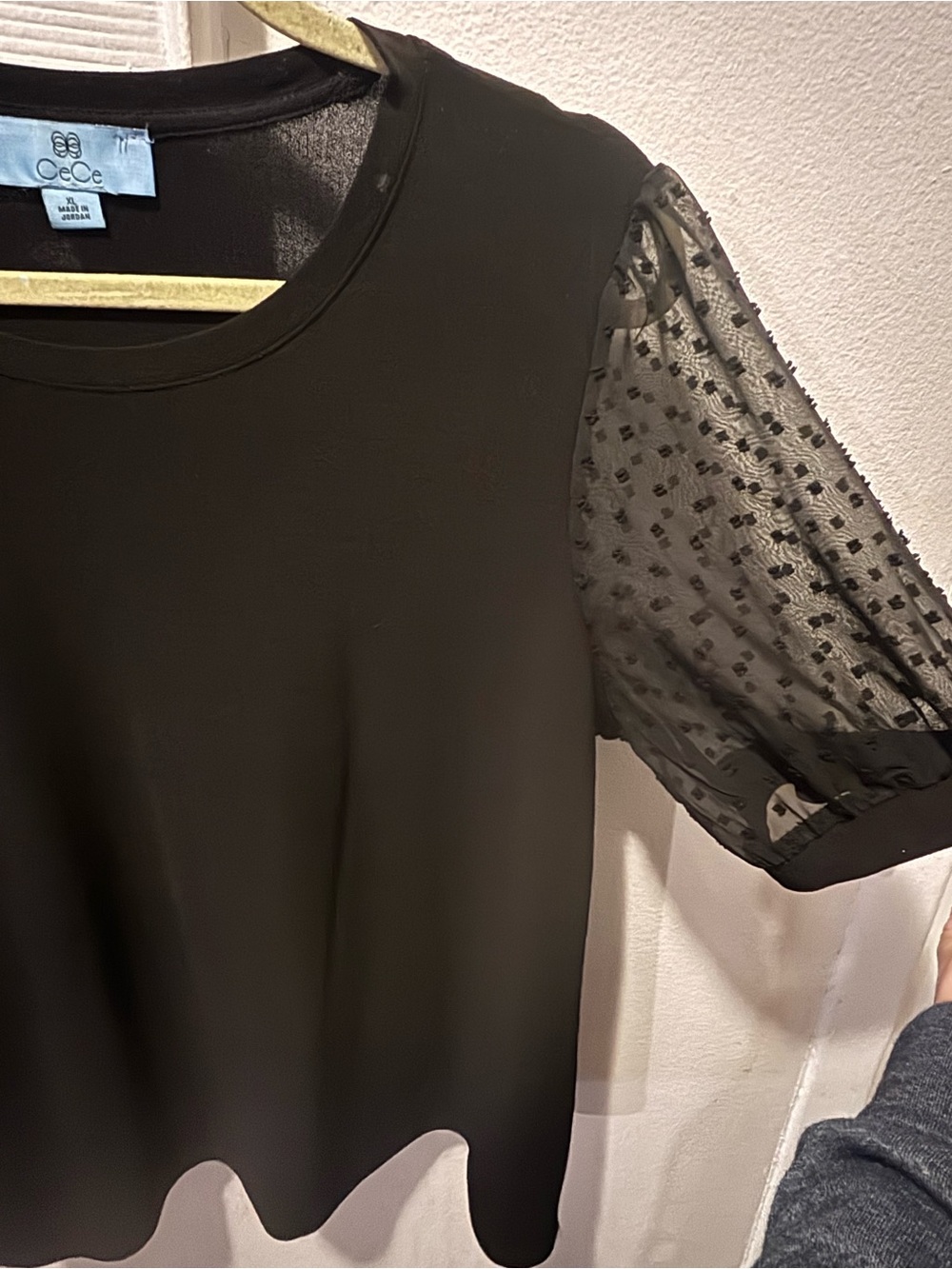 CeCe Black Short-Sleeve Top with Sheer Dot Puff Sleeves - Picture 3 of 4